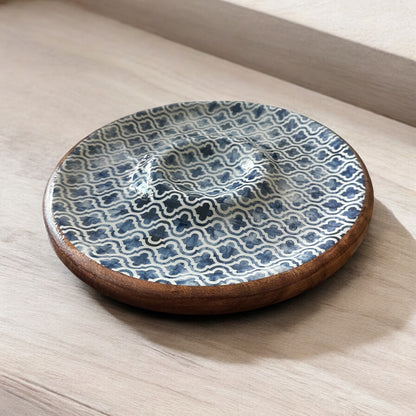 Meraki faded grey aura acacia wood round dip platter - single