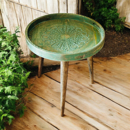 Mango Wood Antique Washed Green LeafHaven Detachable Tables