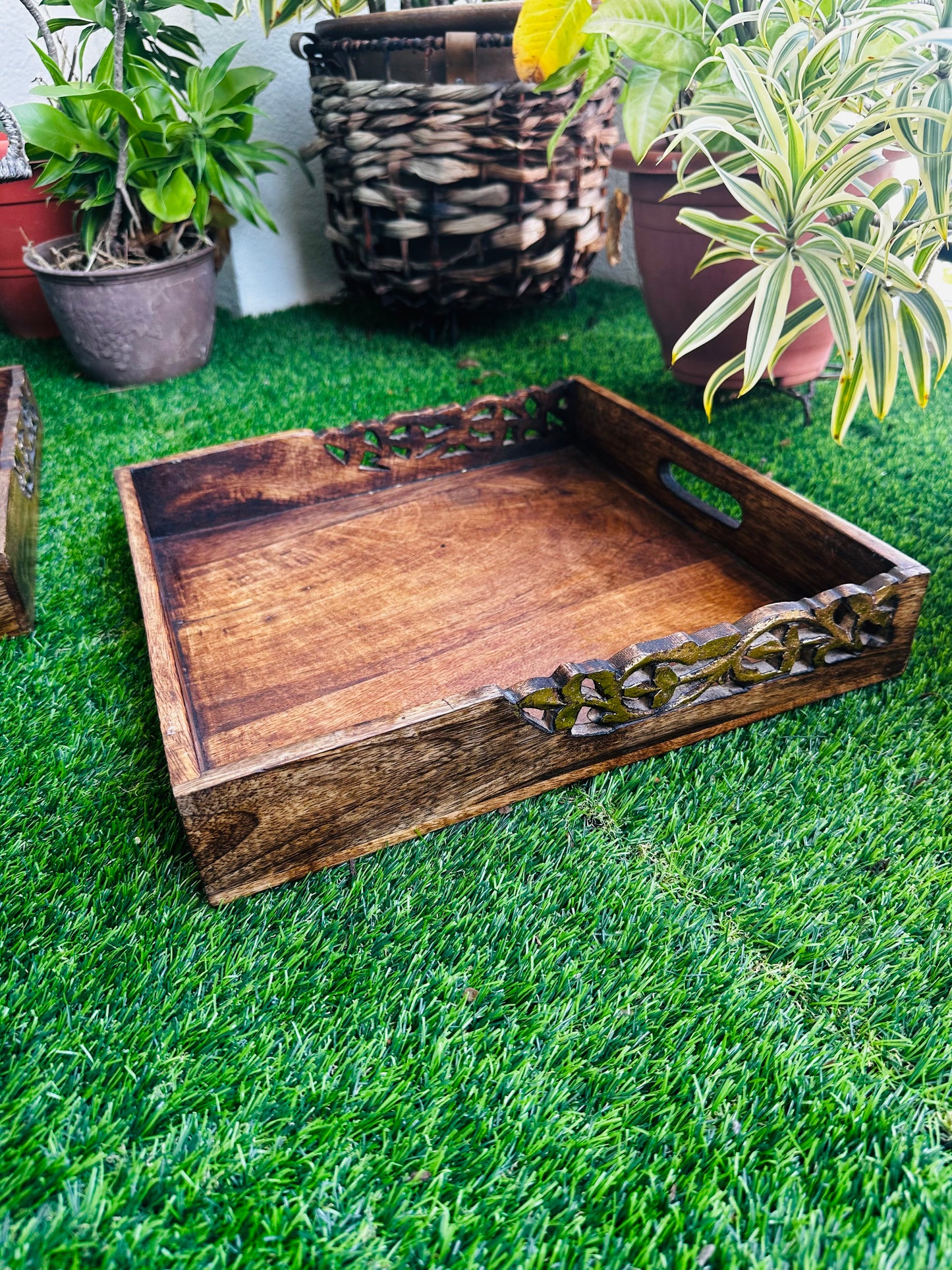 Golden Edge Mango Wood Square Tray