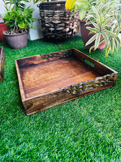 Golden Edge Mango Wood Square Tray