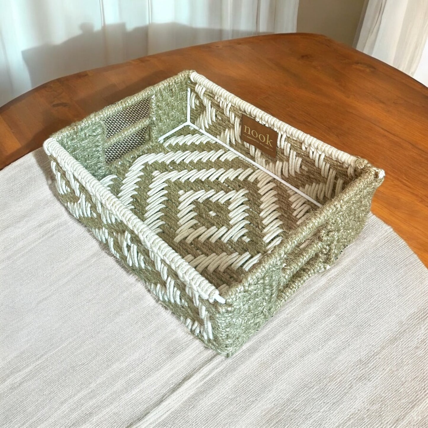 Jute Harmony Eco Chic White Natural Colour Rectangle Tray - single