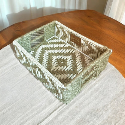 Jute Harmony Eco Chic White Natural Colour Rectangle Tray - single