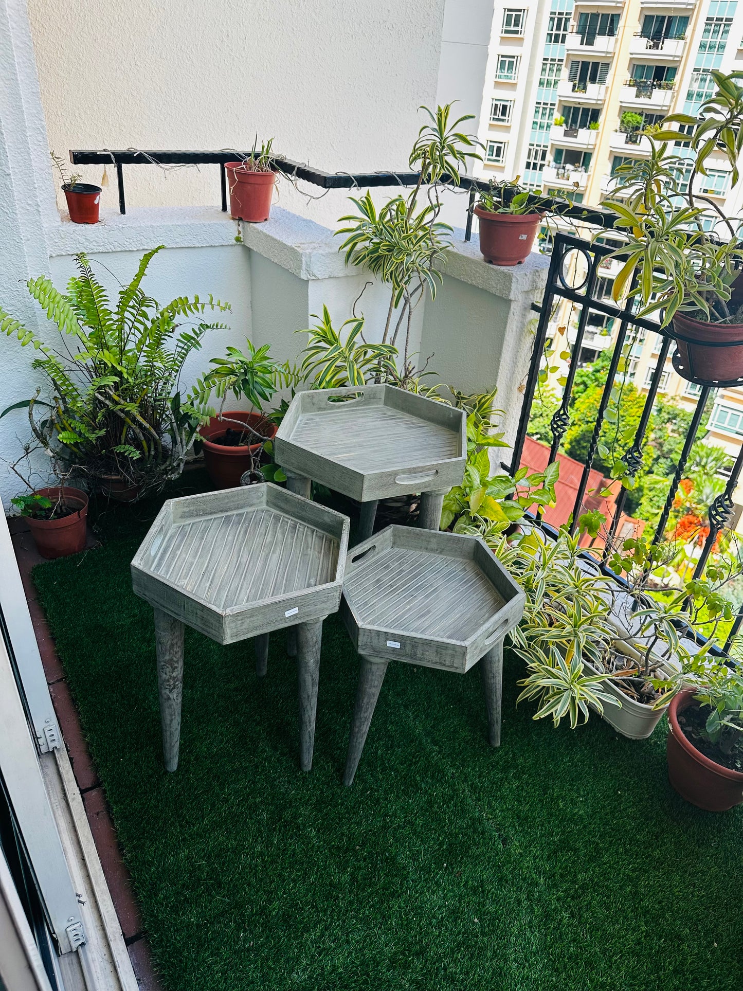 Washed Grey Colour Hex Mango Wood Tray Table with detachable legs