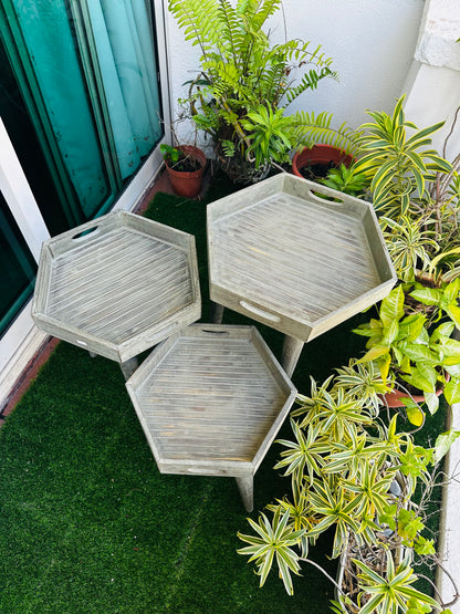 Washed Grey Colour Hex Mango Wood Tray Table with detachable legs