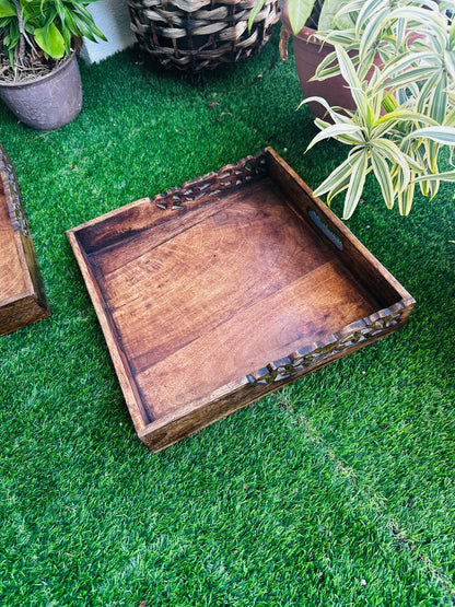 Golden Edge Mango Wood Square Tray