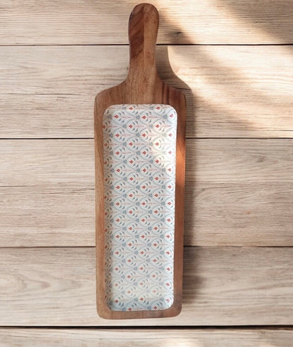 Meraki all-wood Scarlet Blossom Long Acacia Wood Platter - single