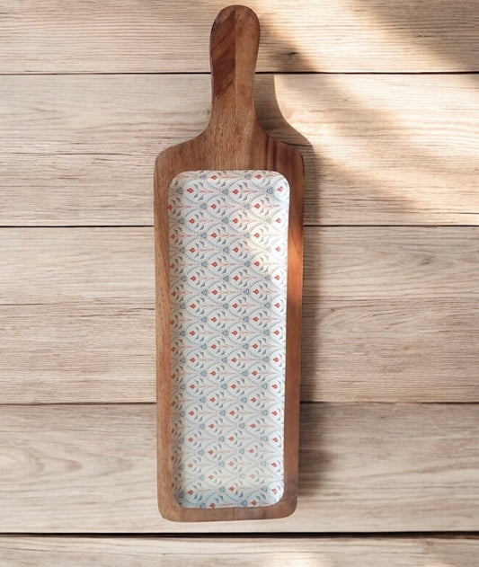 Meraki all-wood Scarlet Blossom Long Acacia Wood Platter - single