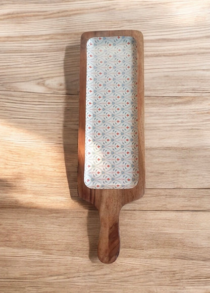 Meraki all-wood Scarlet Blossom Long Acacia Wood Platter - single