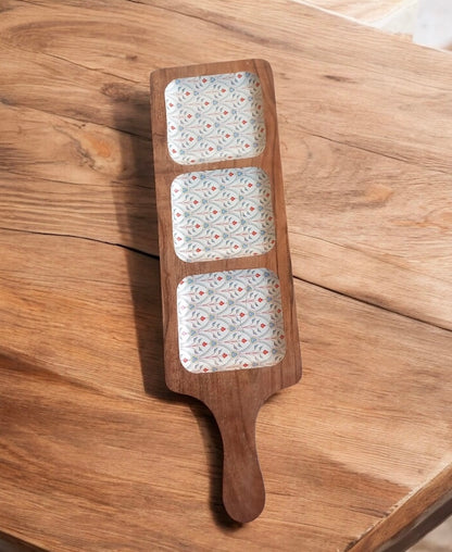 Meraki Scarlet Blossom Three Part Acacia Wood Platter - single