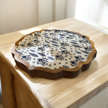 Meraki Snow and Sky Woodland Acacia Wood Uneven Sides Platter - single