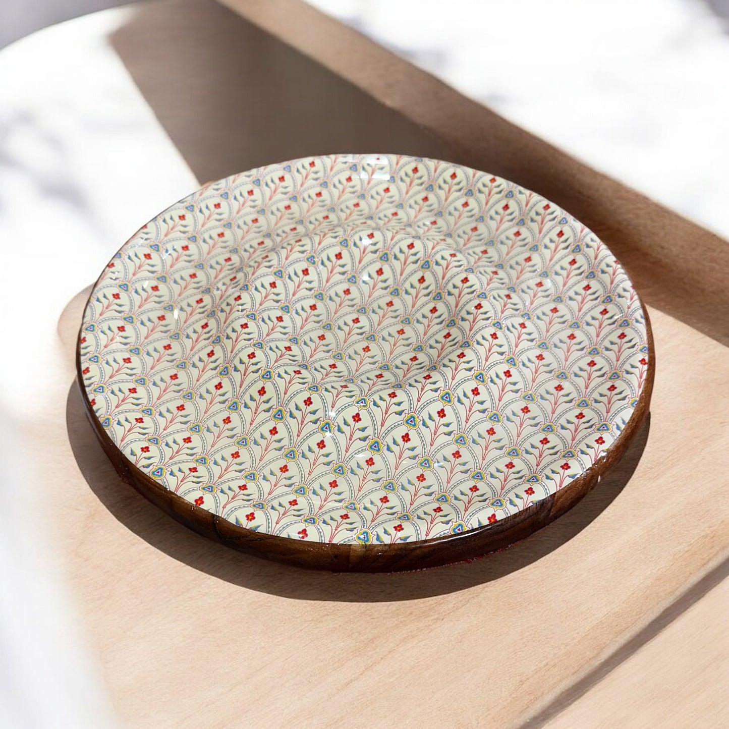 Meraki Scarlet Blossom Round Dip Wood Platter - single