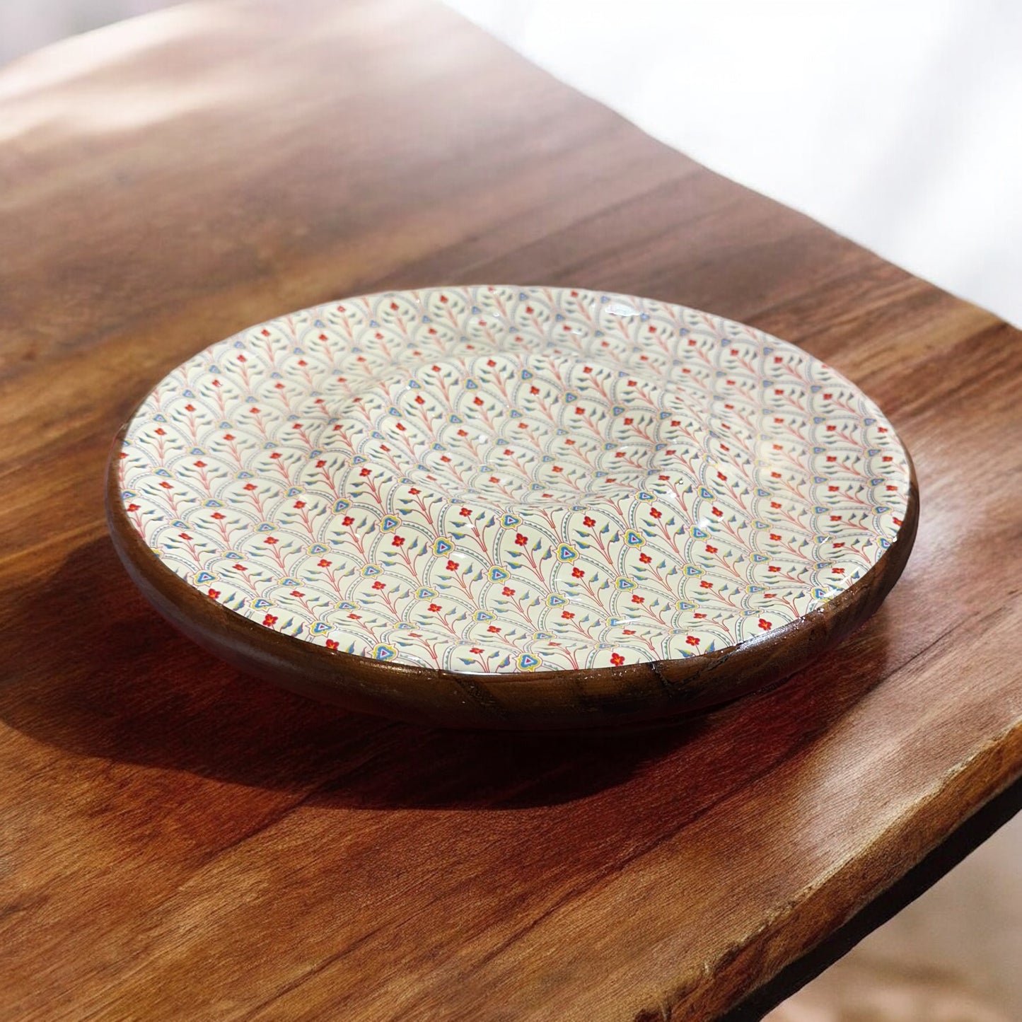 Meraki Scarlet Blossom Round Dip Wood Platter - single