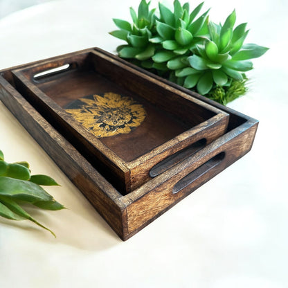 Mango Wood Bloom of Gold Rectangular Tray