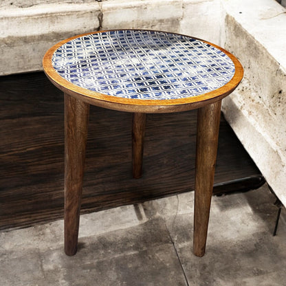 Mango Wood Accent Table Faded Grey Aura Enamel Detachable Legs Table - single