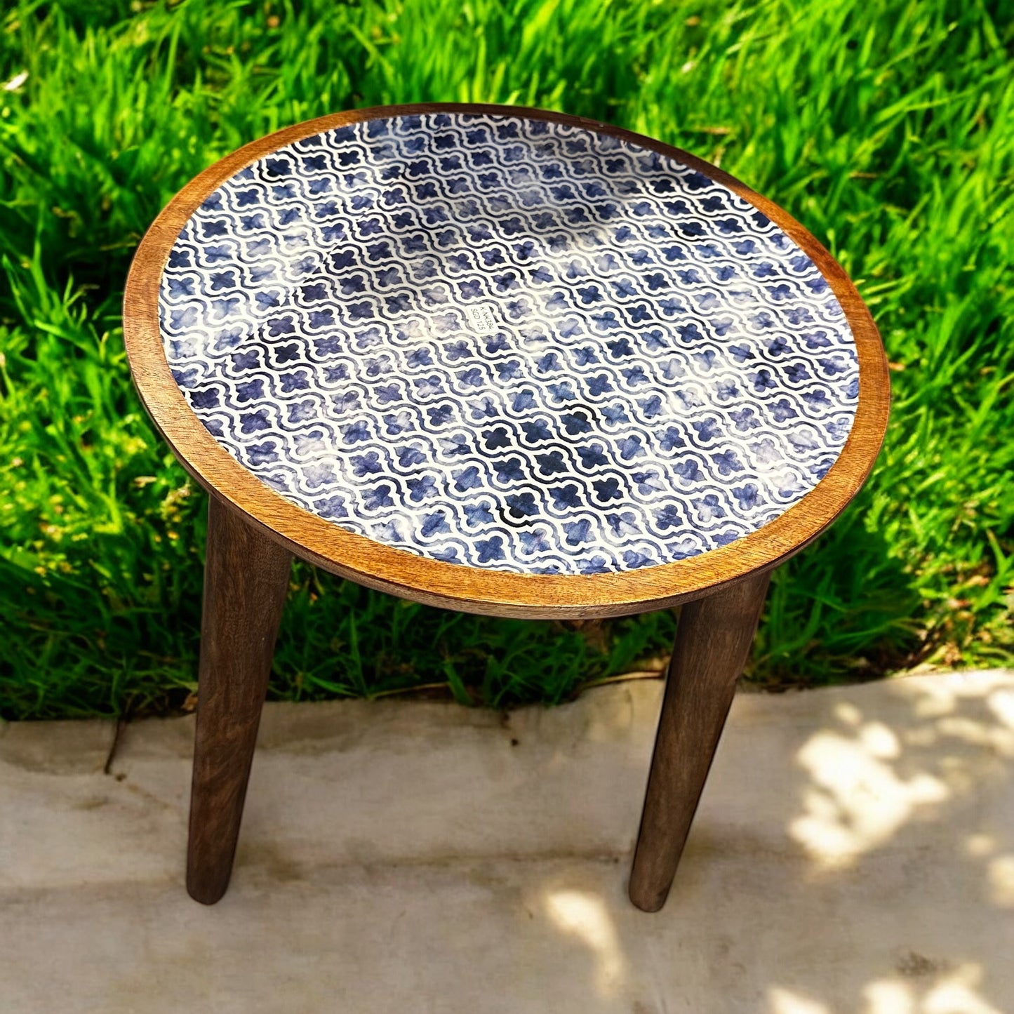 Mango Wood Accent Table Faded Grey Aura Enamel Detachable Legs Table - single