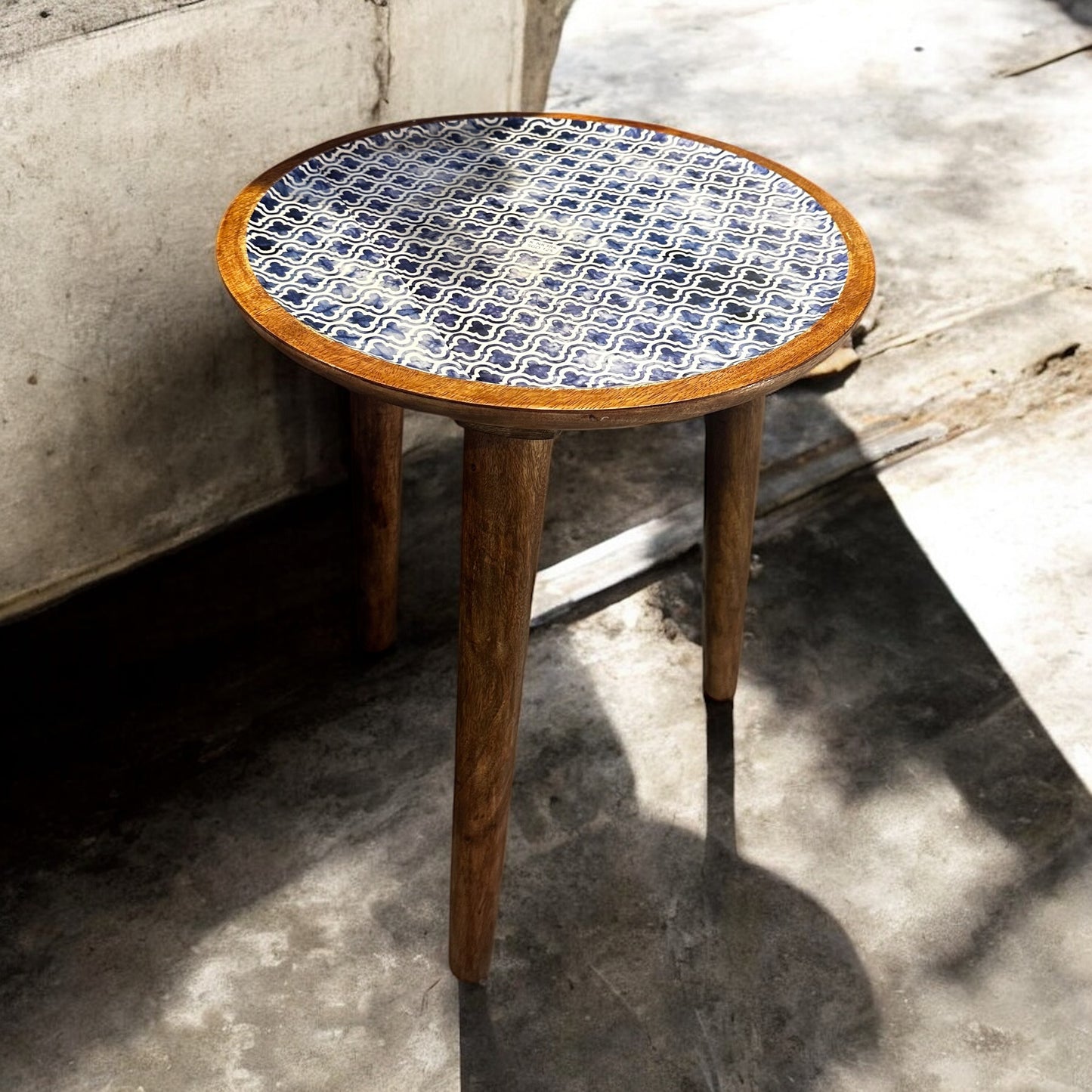 Mango Wood Accent Table Faded Grey Aura Enamel Detachable Legs Table - single