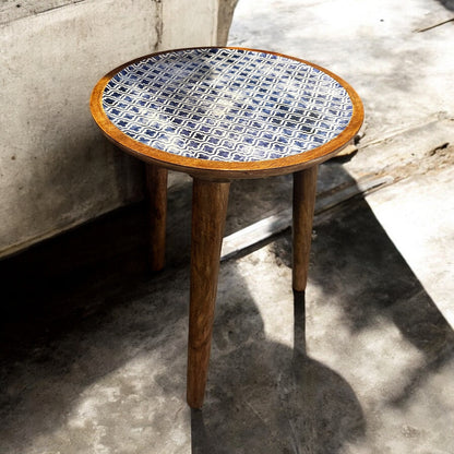 Mango Wood Accent Table Faded Grey Aura Enamel Detachable Legs Table - single
