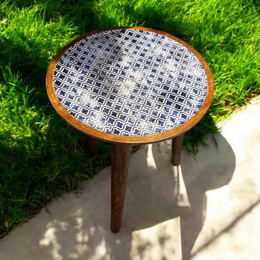 Mango Wood Accent Table Faded Grey Aura Enamel Detachable Legs Table - single