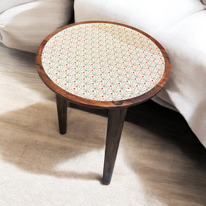 Mango Wood Accent Table Scarlet Blossom Enamel Detachable Legs Table - single