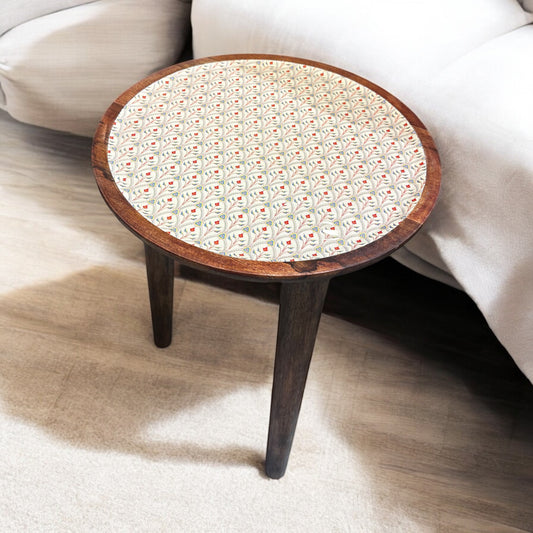 Mango Wood Accent Table Scarlet Blossom Enamel Detachable Legs Table - single