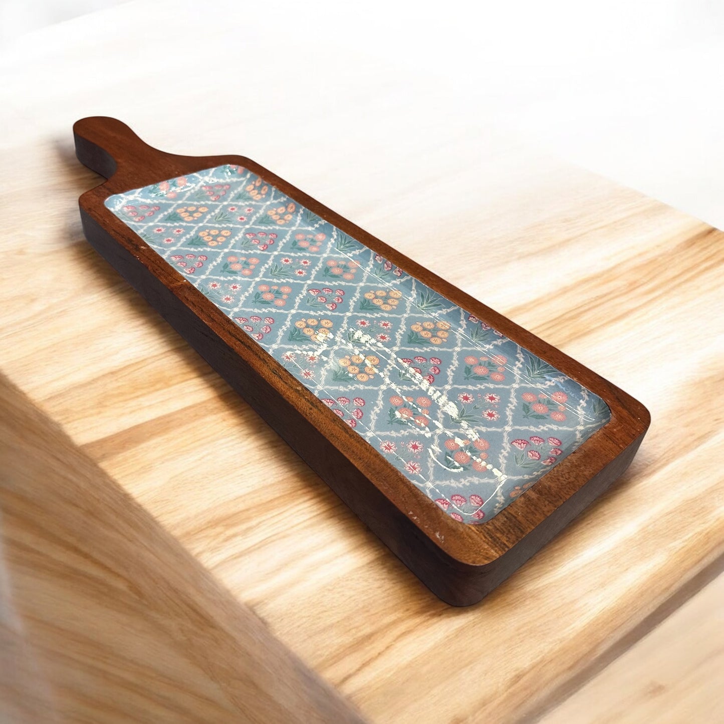 Meraki all-wood Botanical Bliss Long Acacia Wood Platter - single
