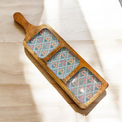 Meraki all-wood Botanical Bliss Three Part Platter - single