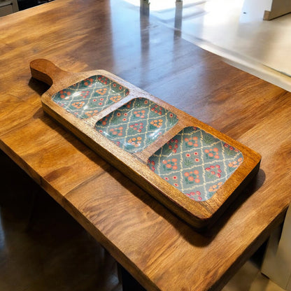 Meraki all-wood Botanical Bliss Three Part Platter - single