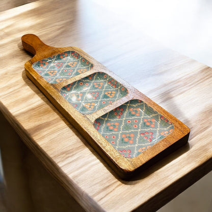 Meraki all-wood Botanical Bliss Three Part Platter - single