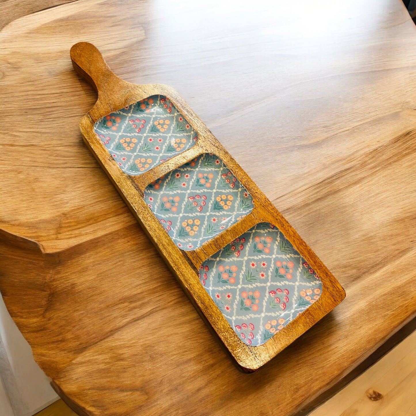 Meraki all-wood Botanical Bliss Three Part Platter - single