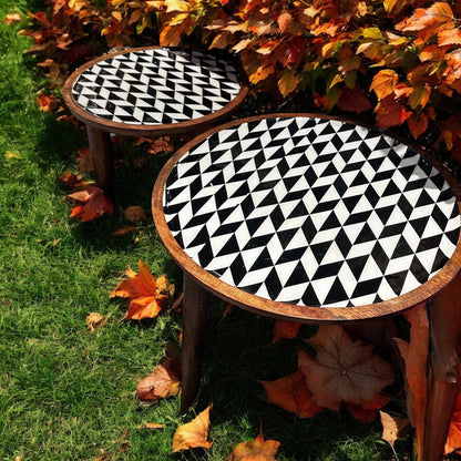 Mango Wood Accent Table Black and White Lineara Enamel Detachable Legs Table - single