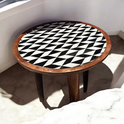 Mango Wood Accent Table Black and White Lineara Enamel Detachable Legs Table - single
