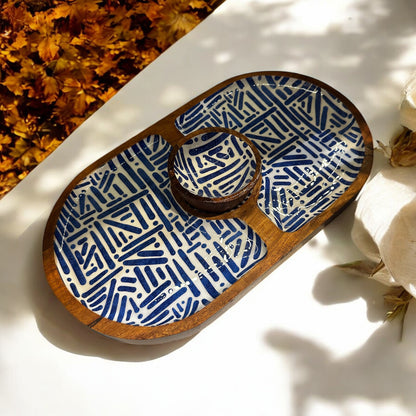 Meraki Blue Meridian Dual Side Acacia Wood Chip and Dip Platter - single