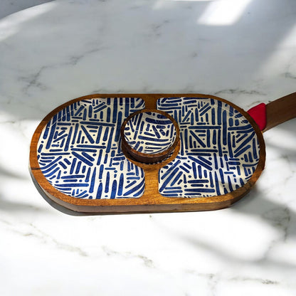 Meraki Blue Meridian Dual Side Acacia Wood Chip and Dip Platter - single