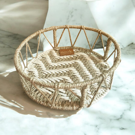 Jute Harmony Eco Chic White Natural Colour Round Tray - single