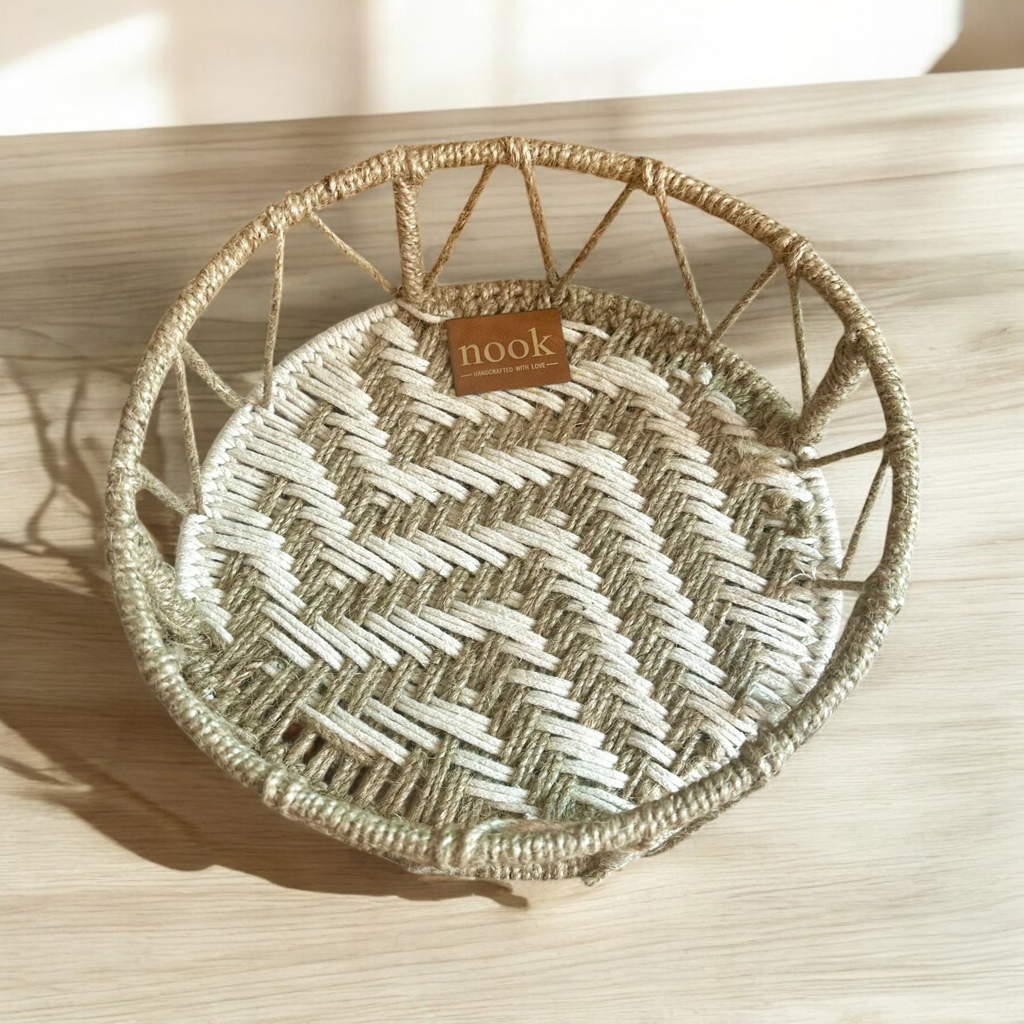 Jute Harmony Eco Chic White Natural Colour Round Tray - single