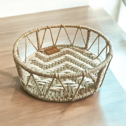 Jute Harmony Eco Chic White Natural Colour Round Tray - single