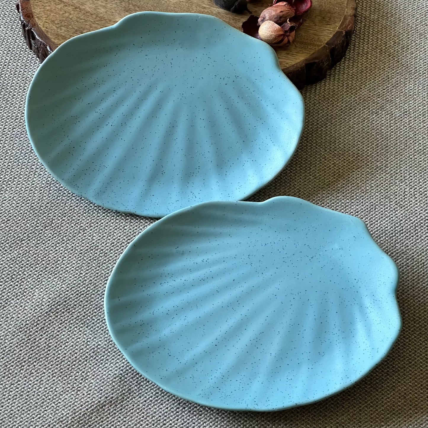 Faded teal shell platters - set of two