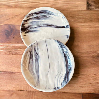 Marble-finish stoneware snack plates - set of two